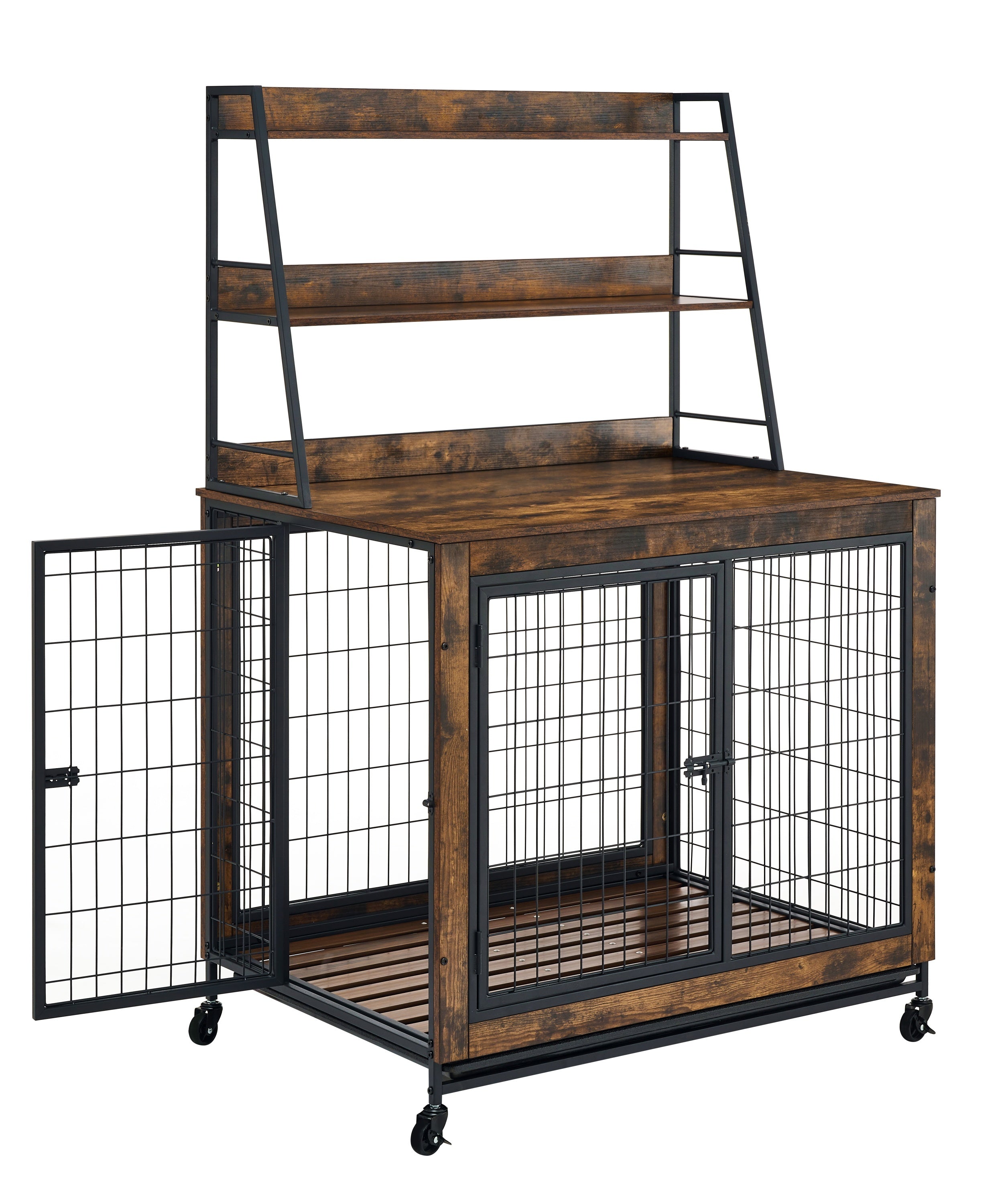 Two-Door Iron Dog Cage With Cabinet