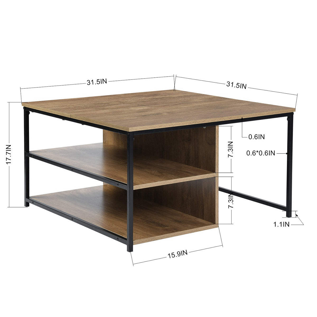 Square Wood Coffee Table with Storage space