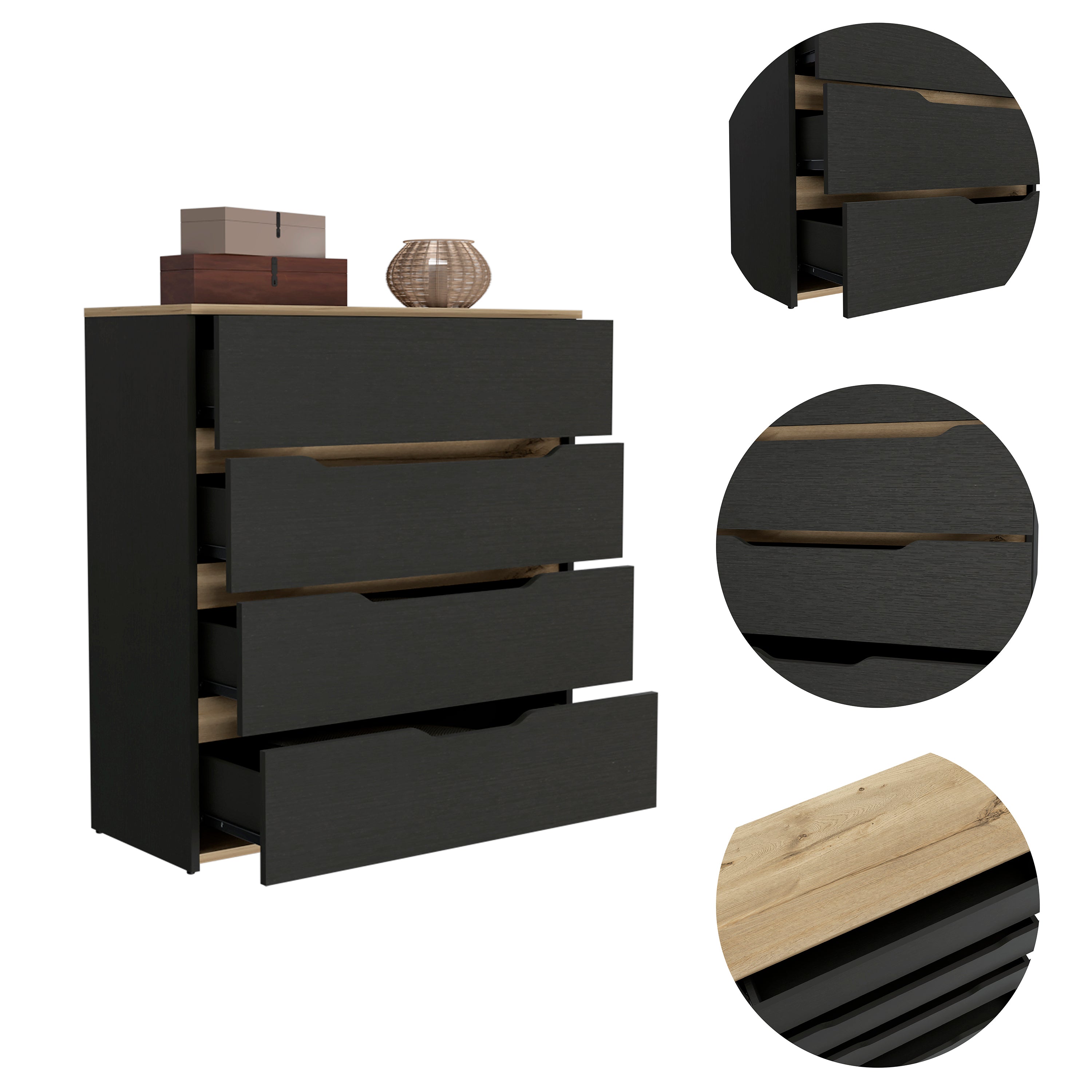 4-Drawer Dresser Black Wengue and Light Oak