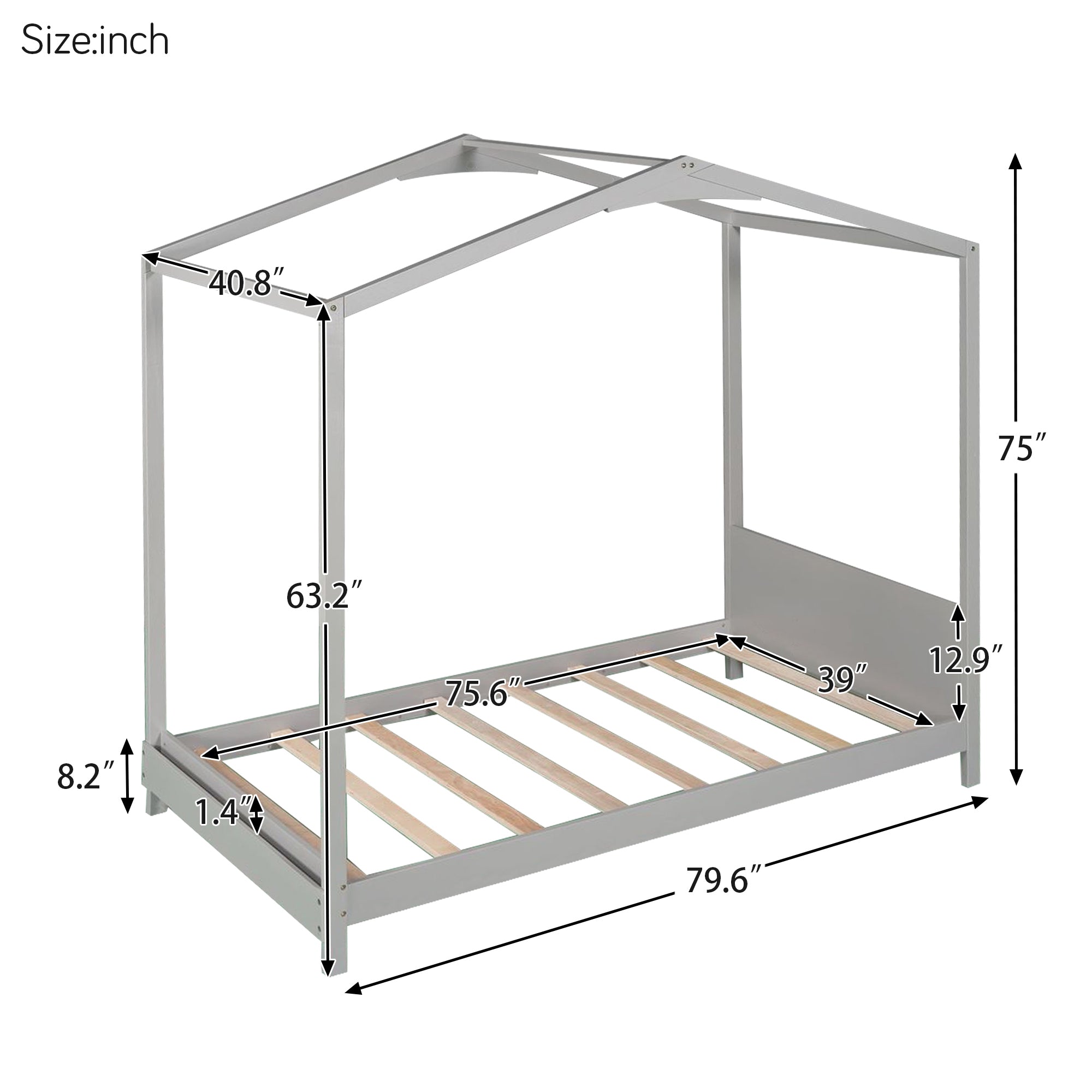 Twin Size House Platform Bed with Headboard