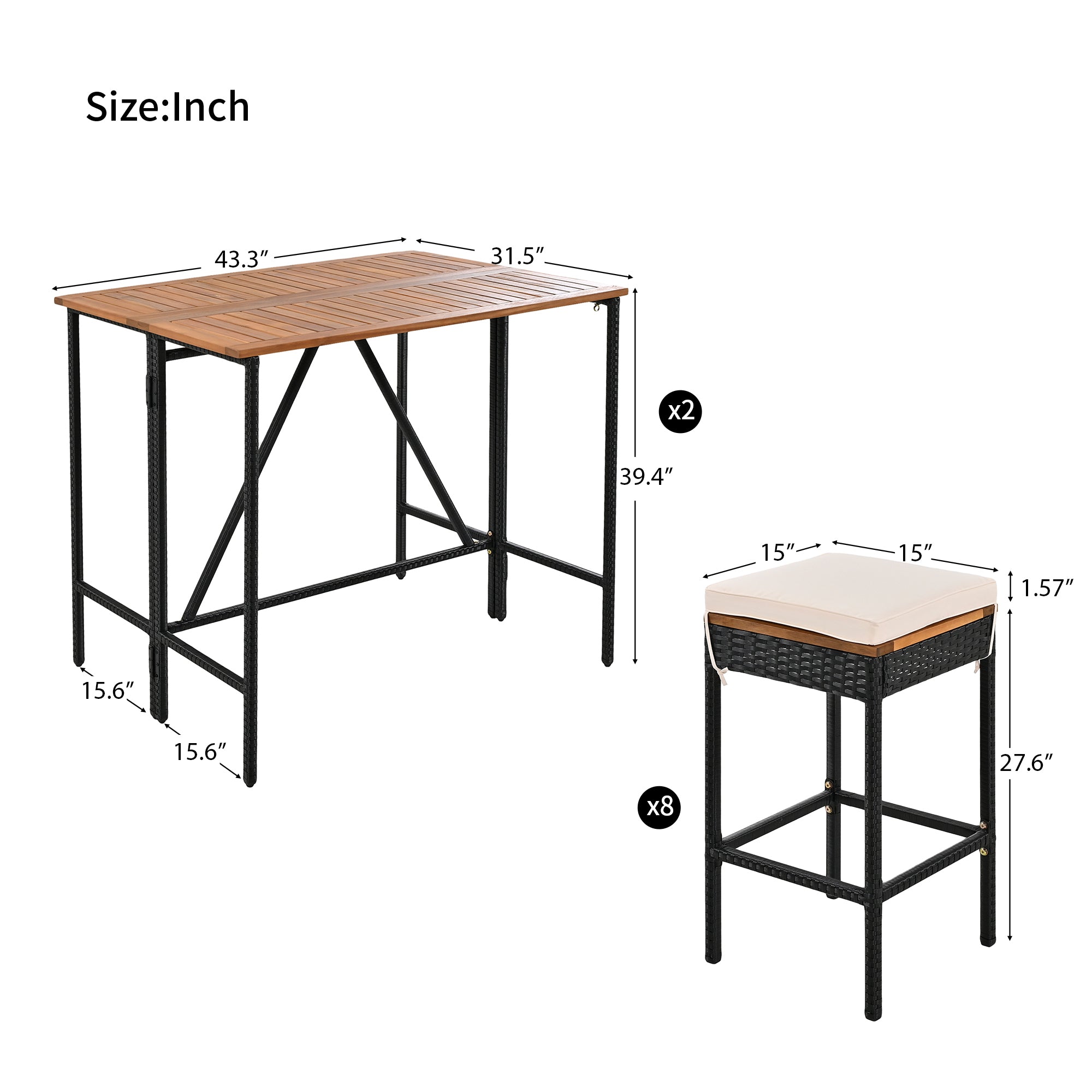 10-Piece Outdoor Patio Wicker Bar Set