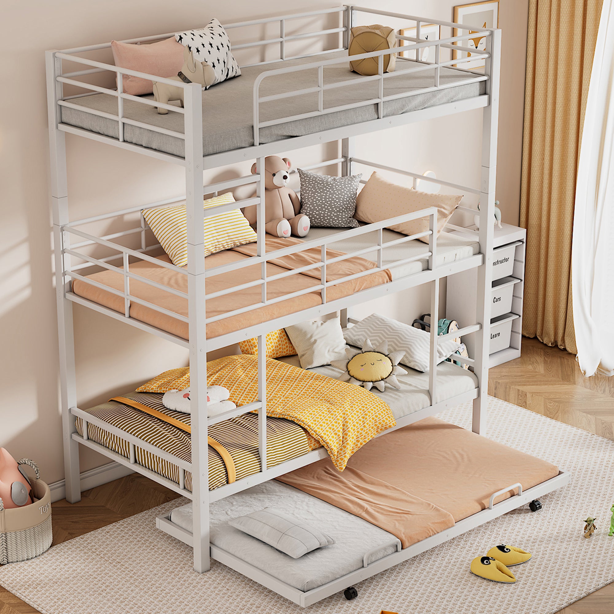 Twin Size Triple Bunk Bed With Trundle