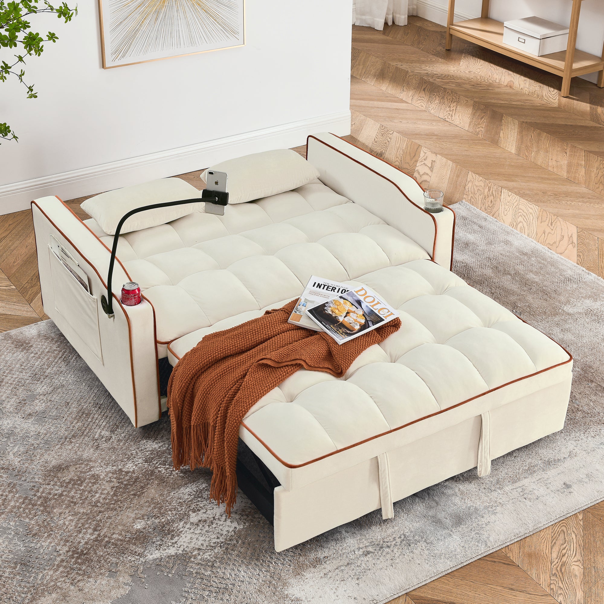 Foldable Sofa Bed With USB Port/Phone Stand