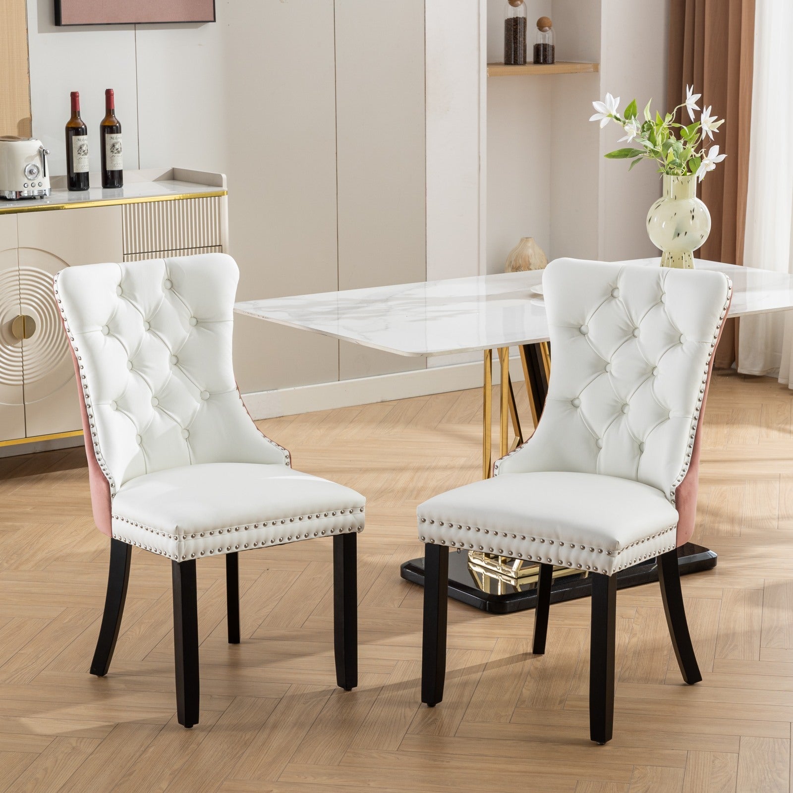 Velvet Upholstered Dining Chair with Wood Legs