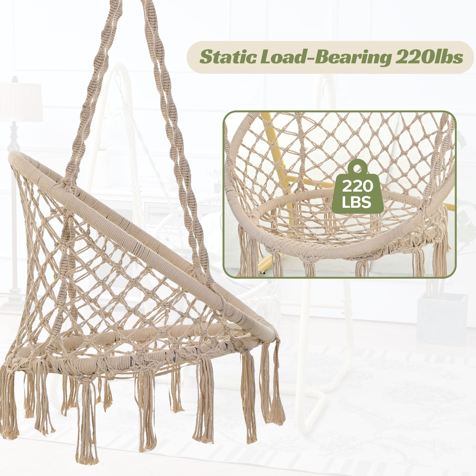 Handmade Macrame Hammock Chair with Stand