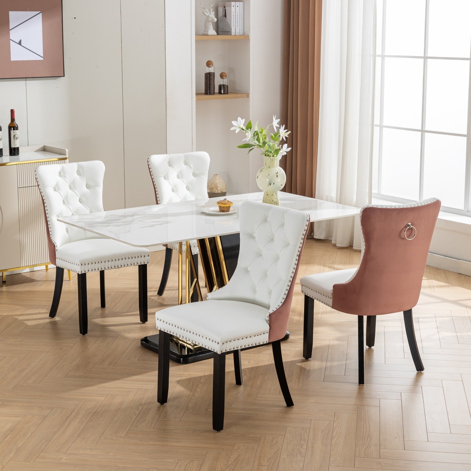 Velvet Upholstered Dining Chair with Wood Legs