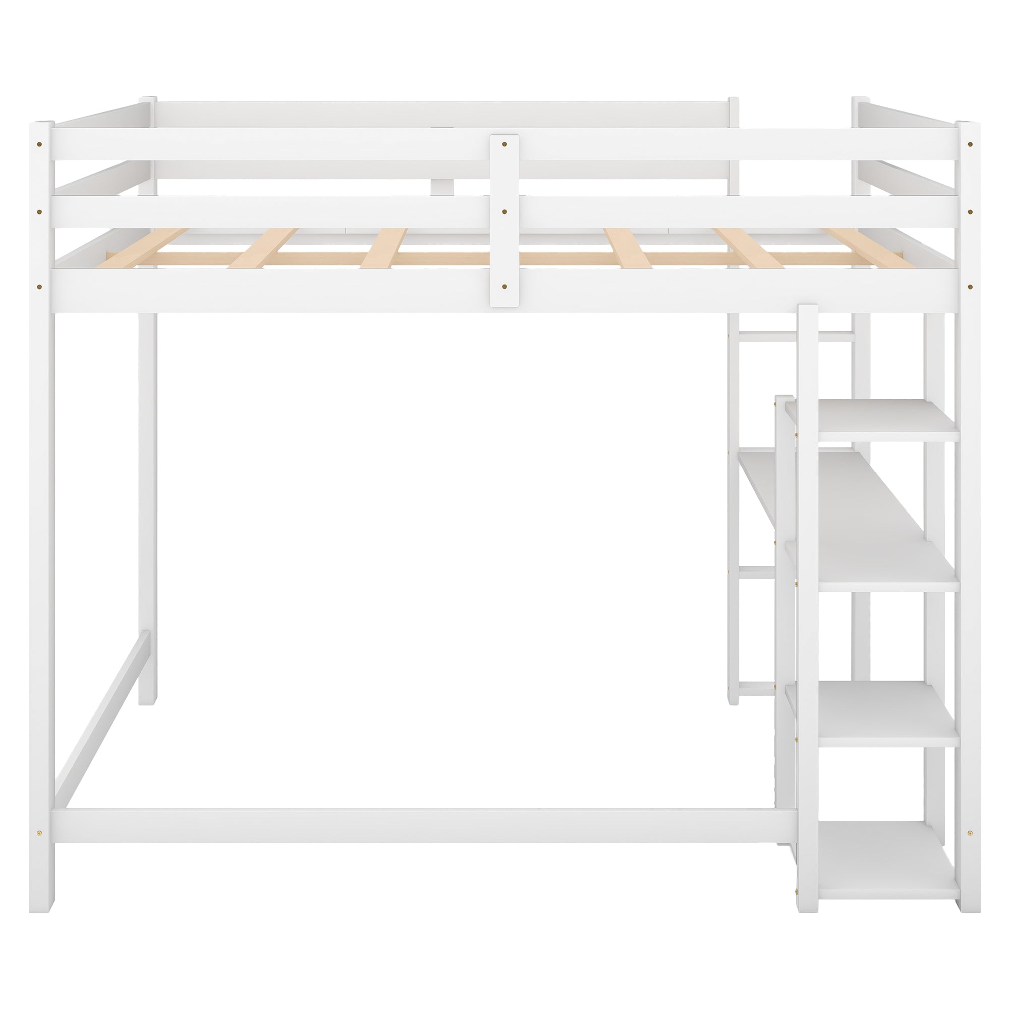 Full Size Loft Bed with Built-in Desk and Shelves