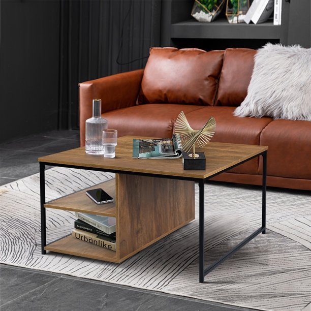 Square Wood Coffee Table with Storage space