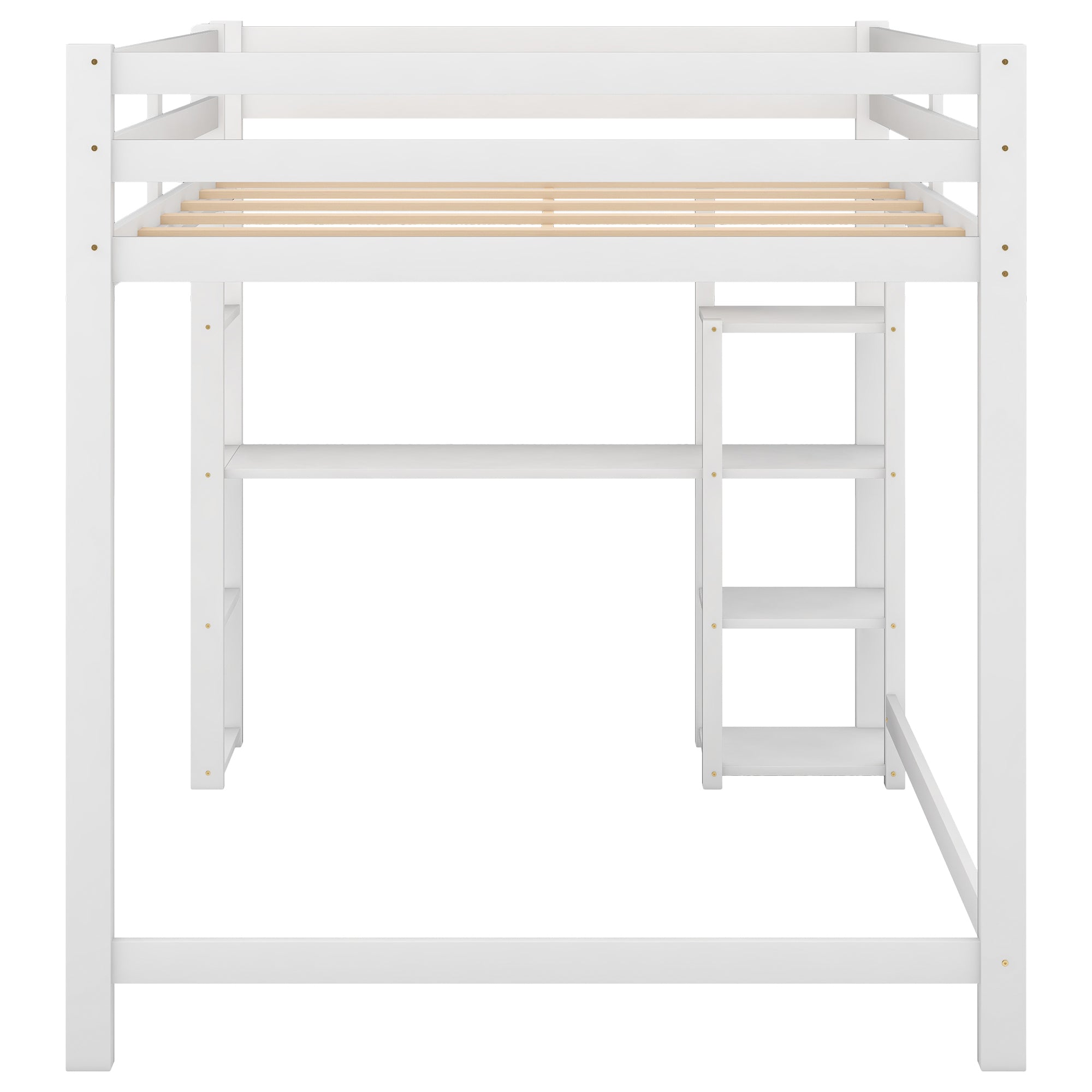 Full Size Loft Bed with Built-in Desk and Shelves