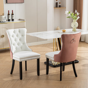 Velvet Upholstered Dining Chair with Wood Legs