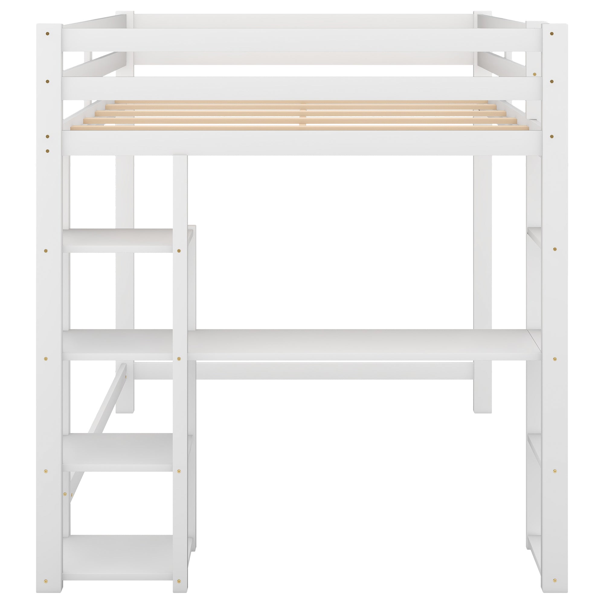 Full Size Loft Bed with Built-in Desk and Shelves