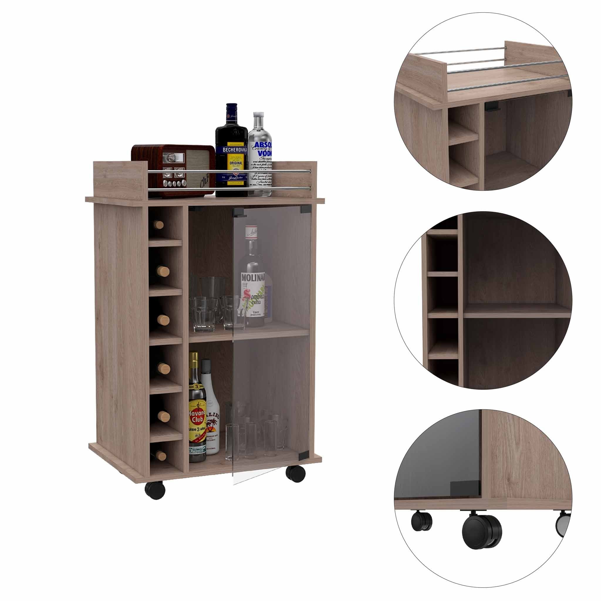 6-Bottle 3-Shelf Bar Cart