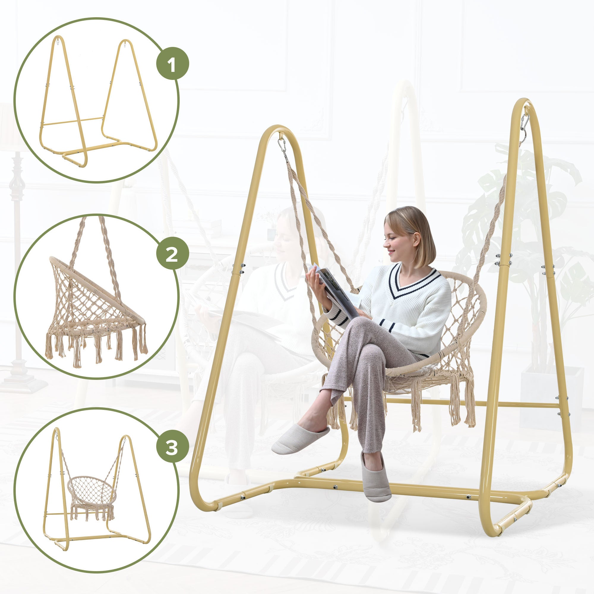 Handmade Macrame Hammock Chair with Stand