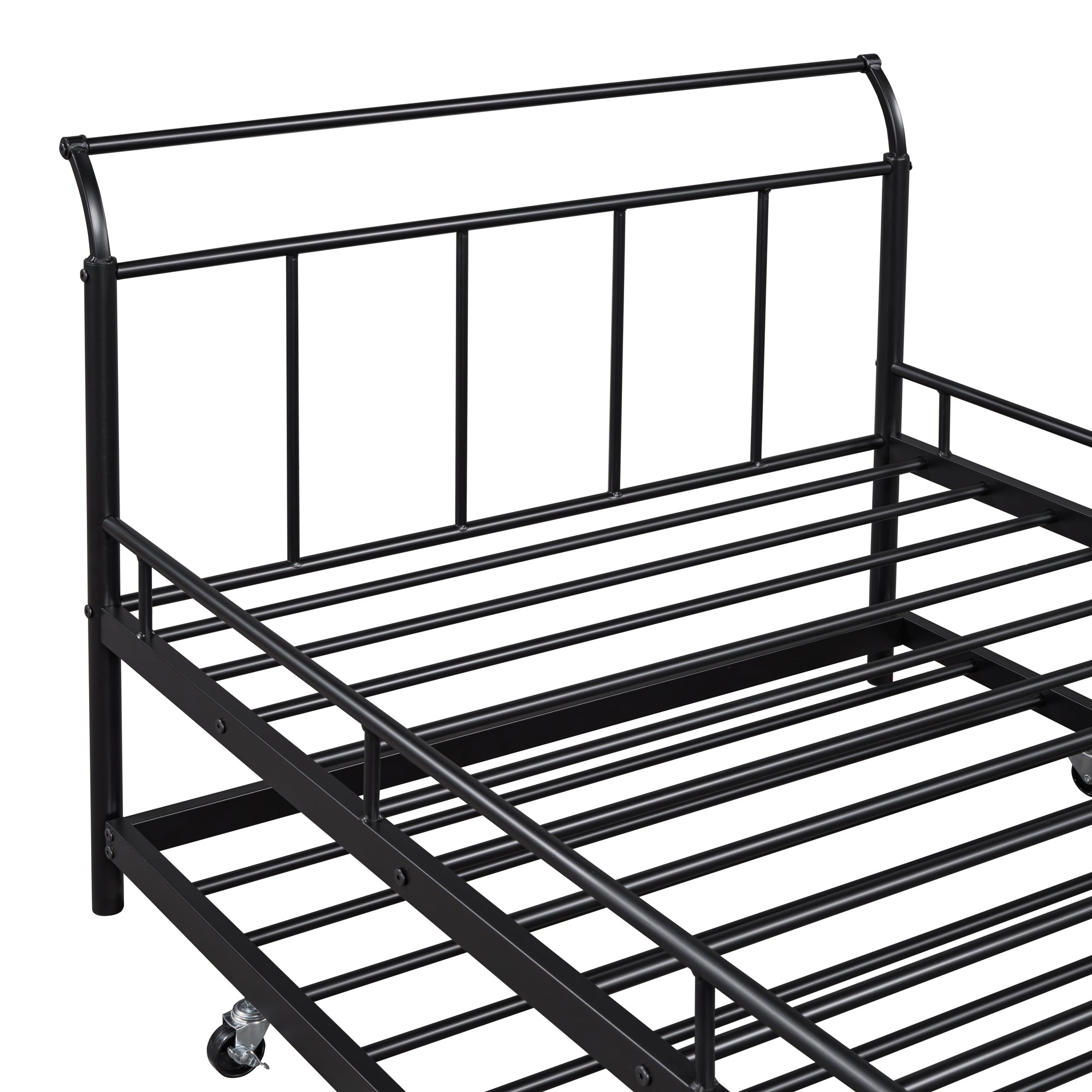 Twin-Size Metal Trundle bed with Curved Handle