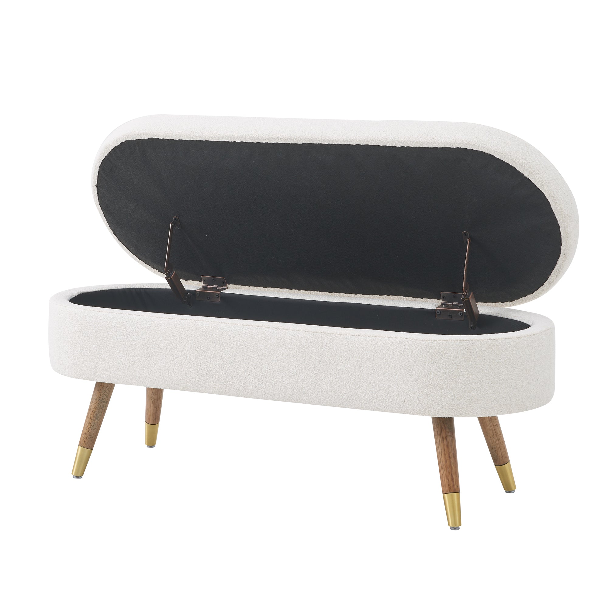 Upholstered Storage Bench with Golden Metal Legs