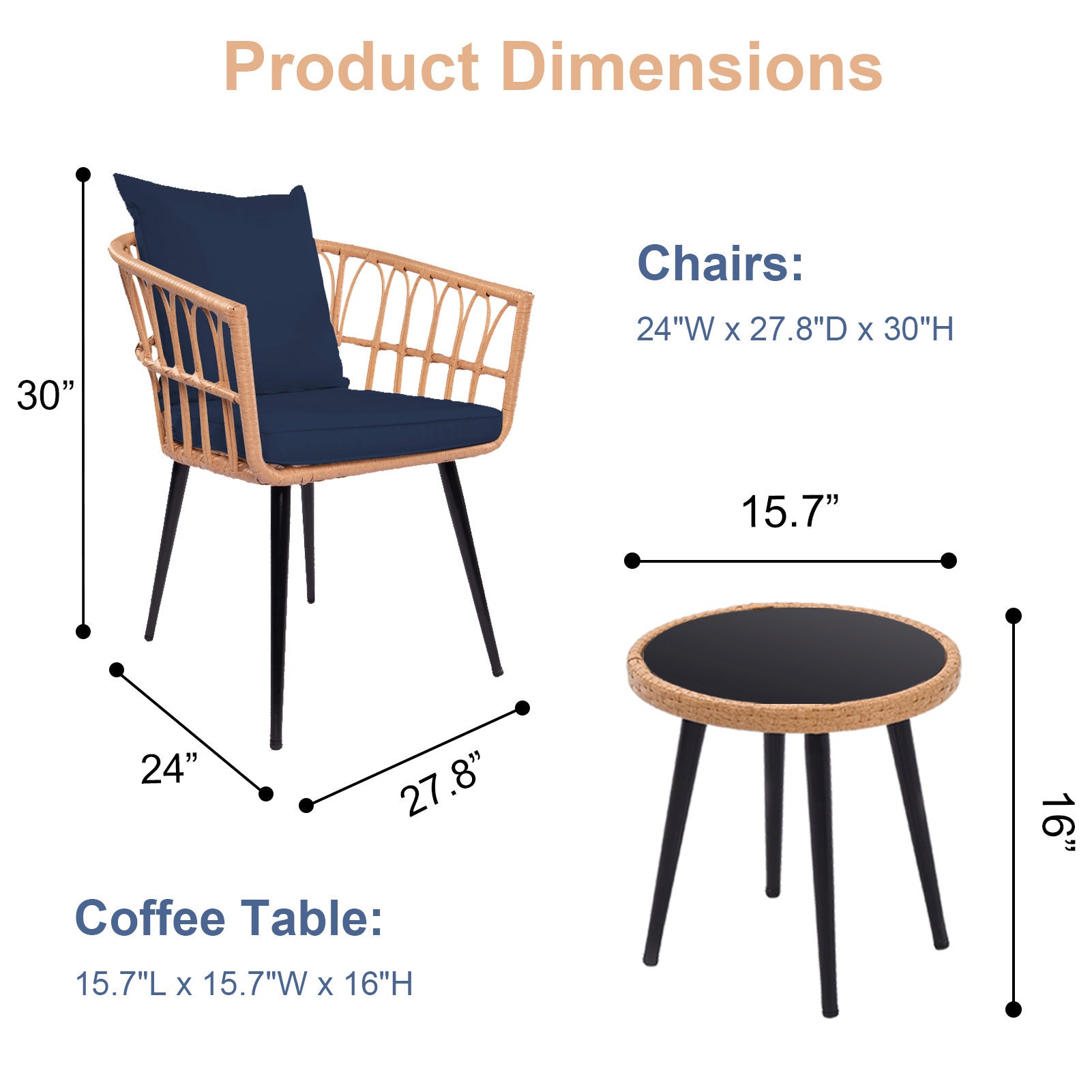 3 Piece Patio Bistro Set with Side Table