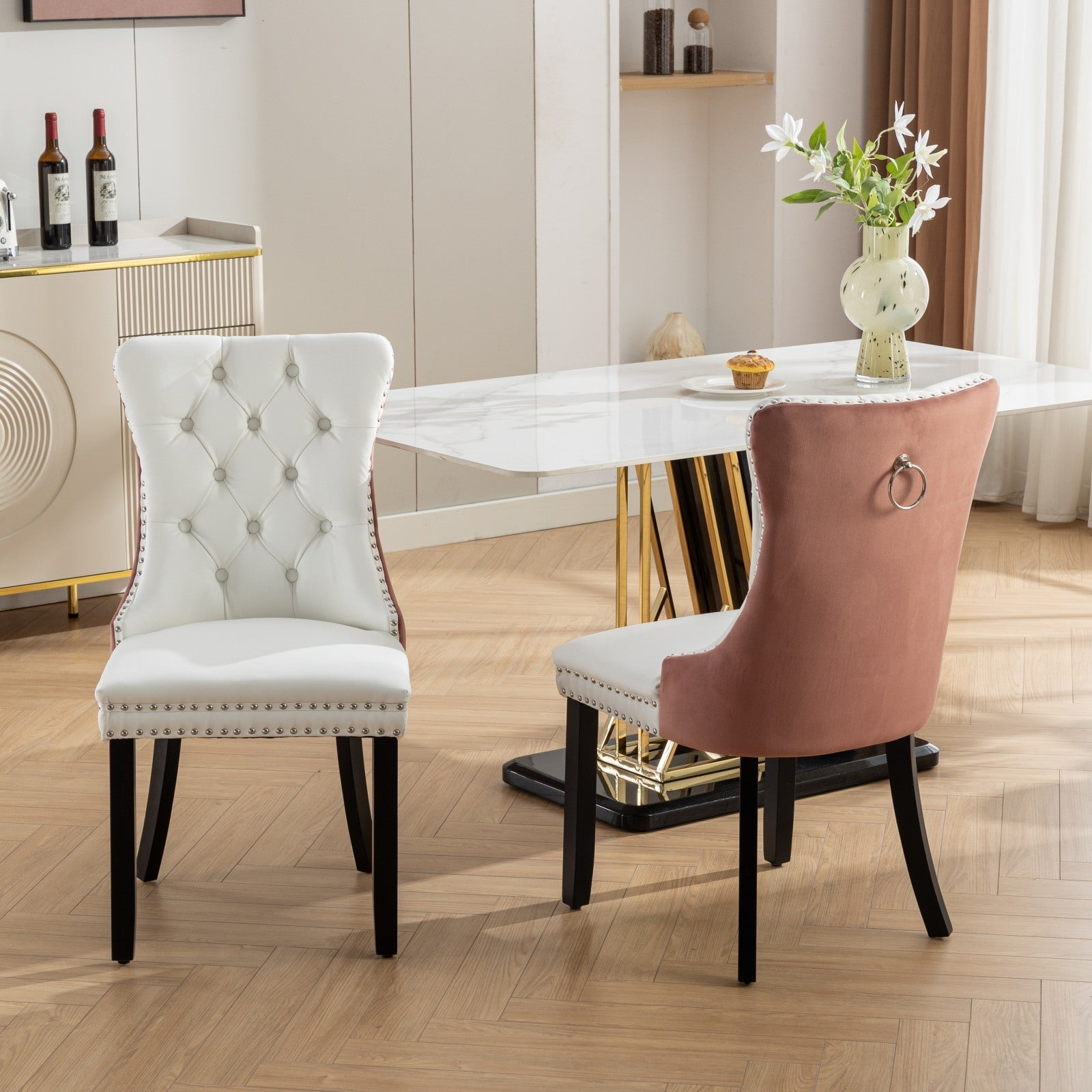 Velvet Upholstered Dining Chair with Wood Legs