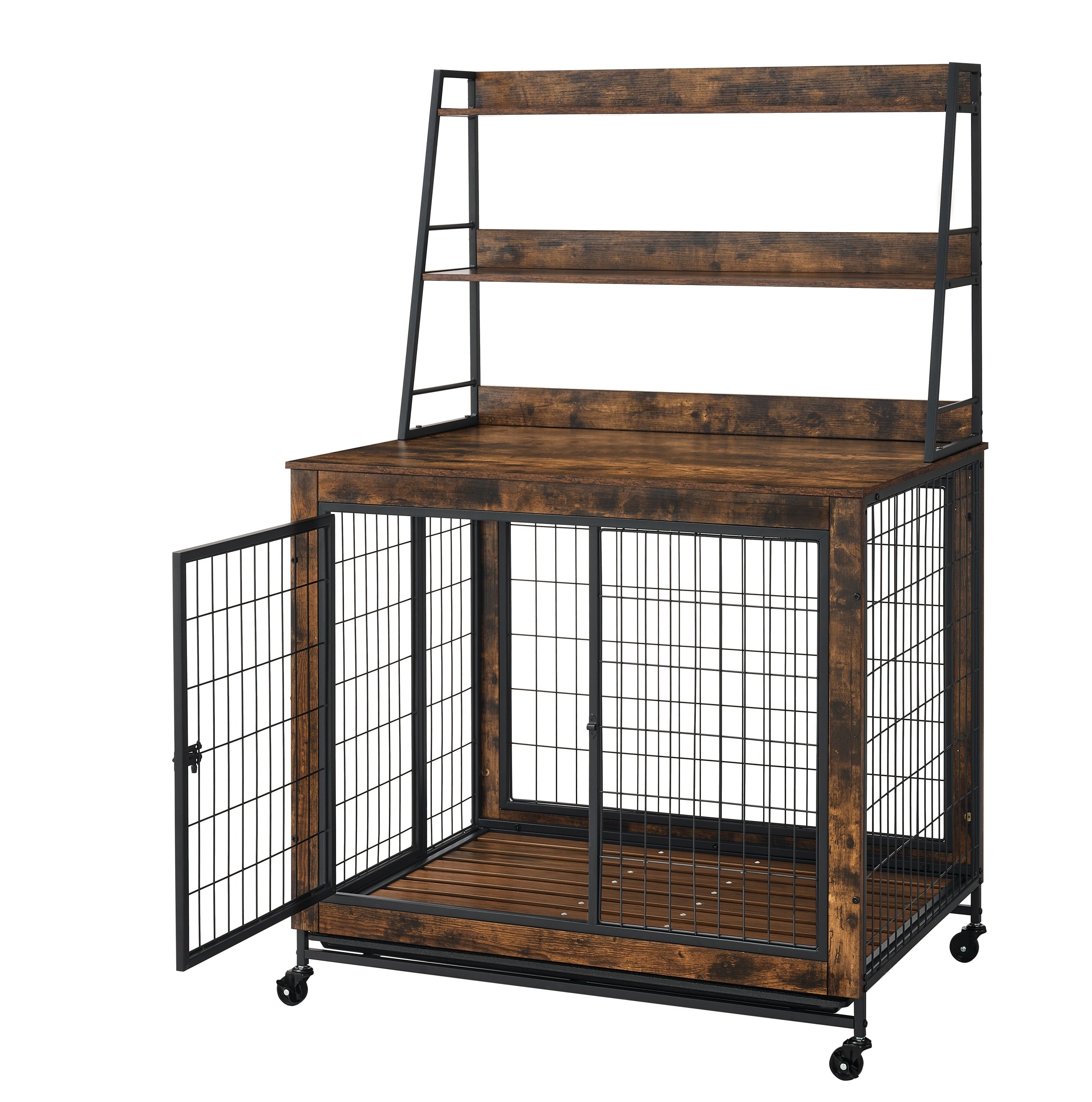 Two-Door Iron Dog Cage With Cabinet