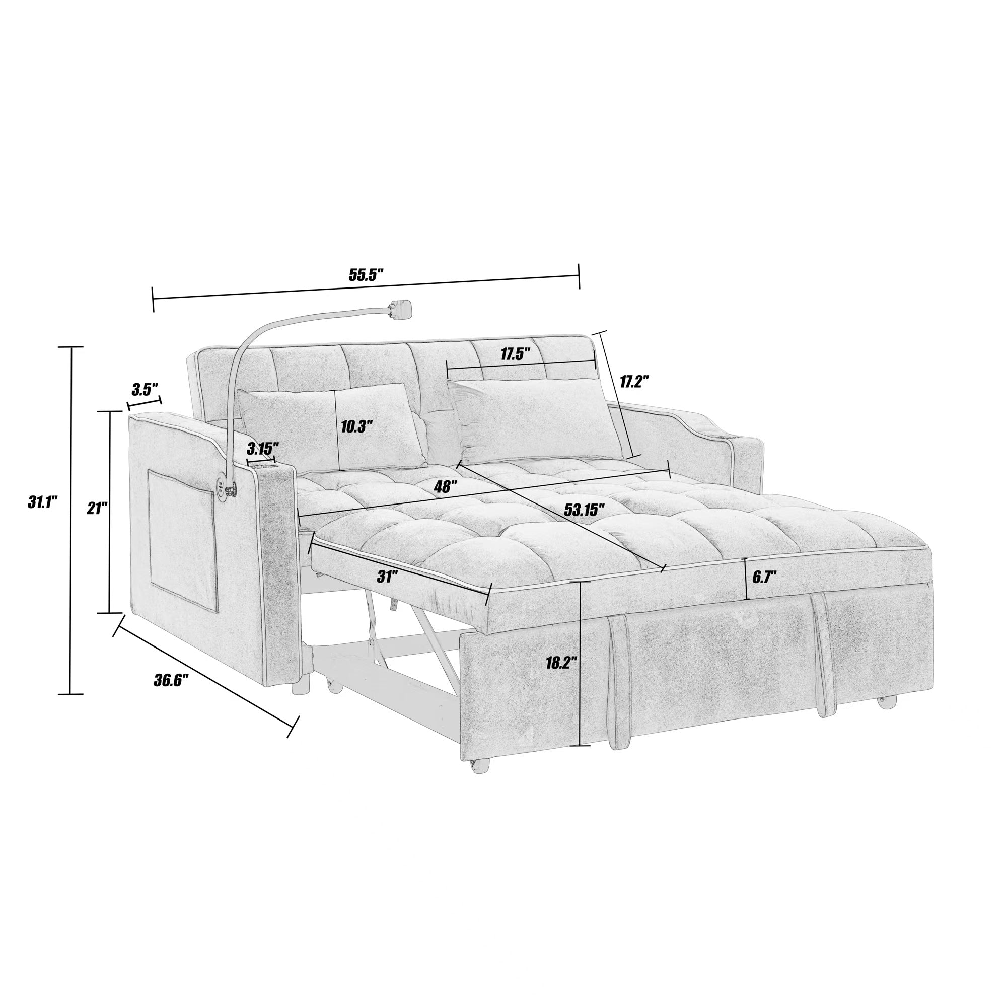 Foldable Sofa Bed With USB Port/Phone Stand