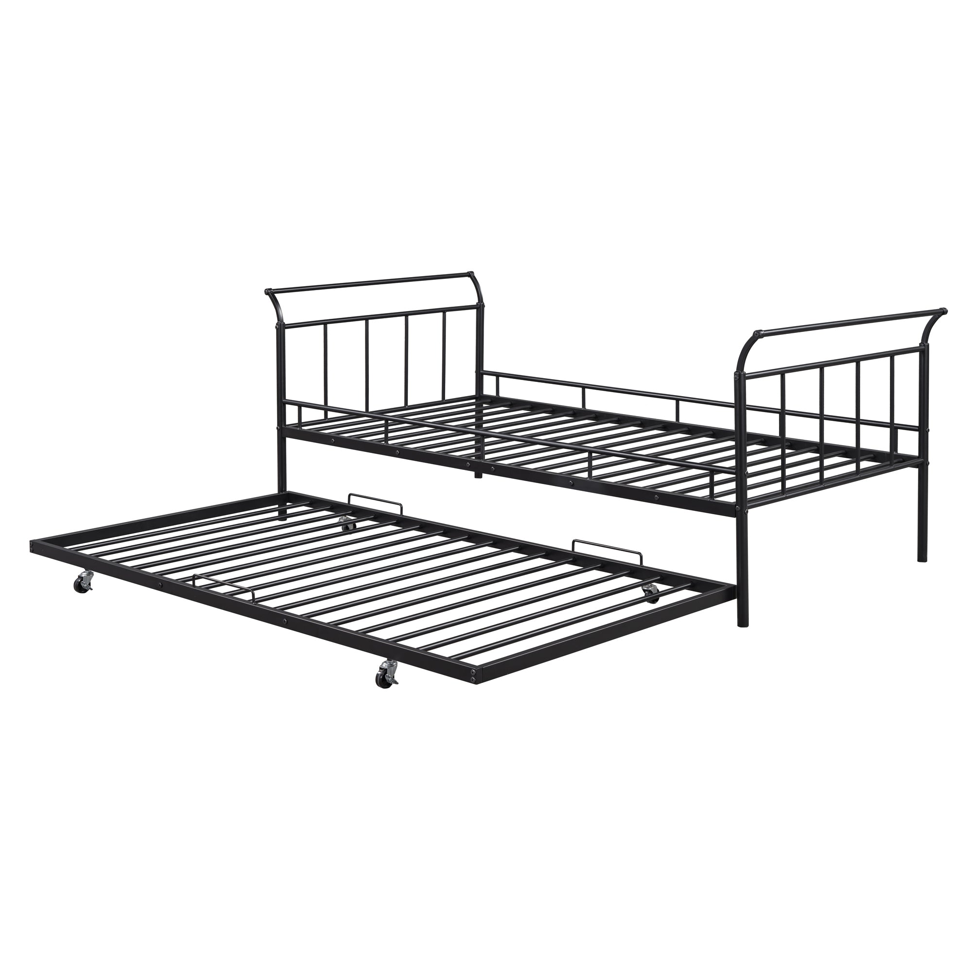 Twin-Size Metal Trundle bed with Curved Handle