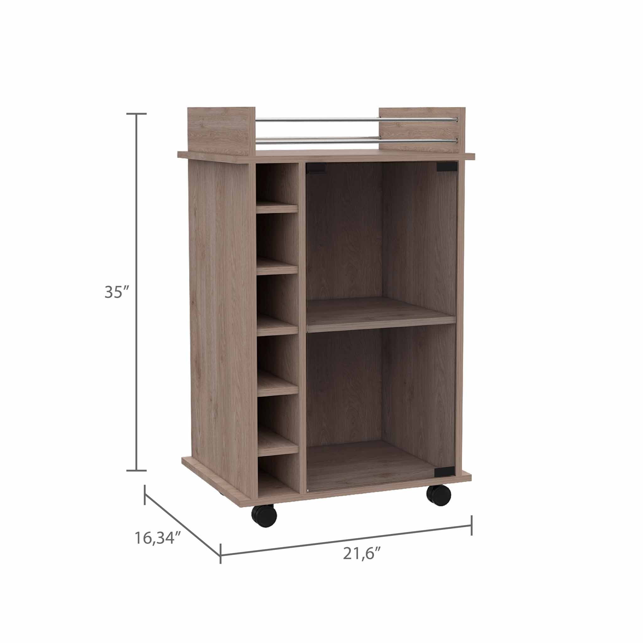 6-Bottle 3-Shelf Bar Cart