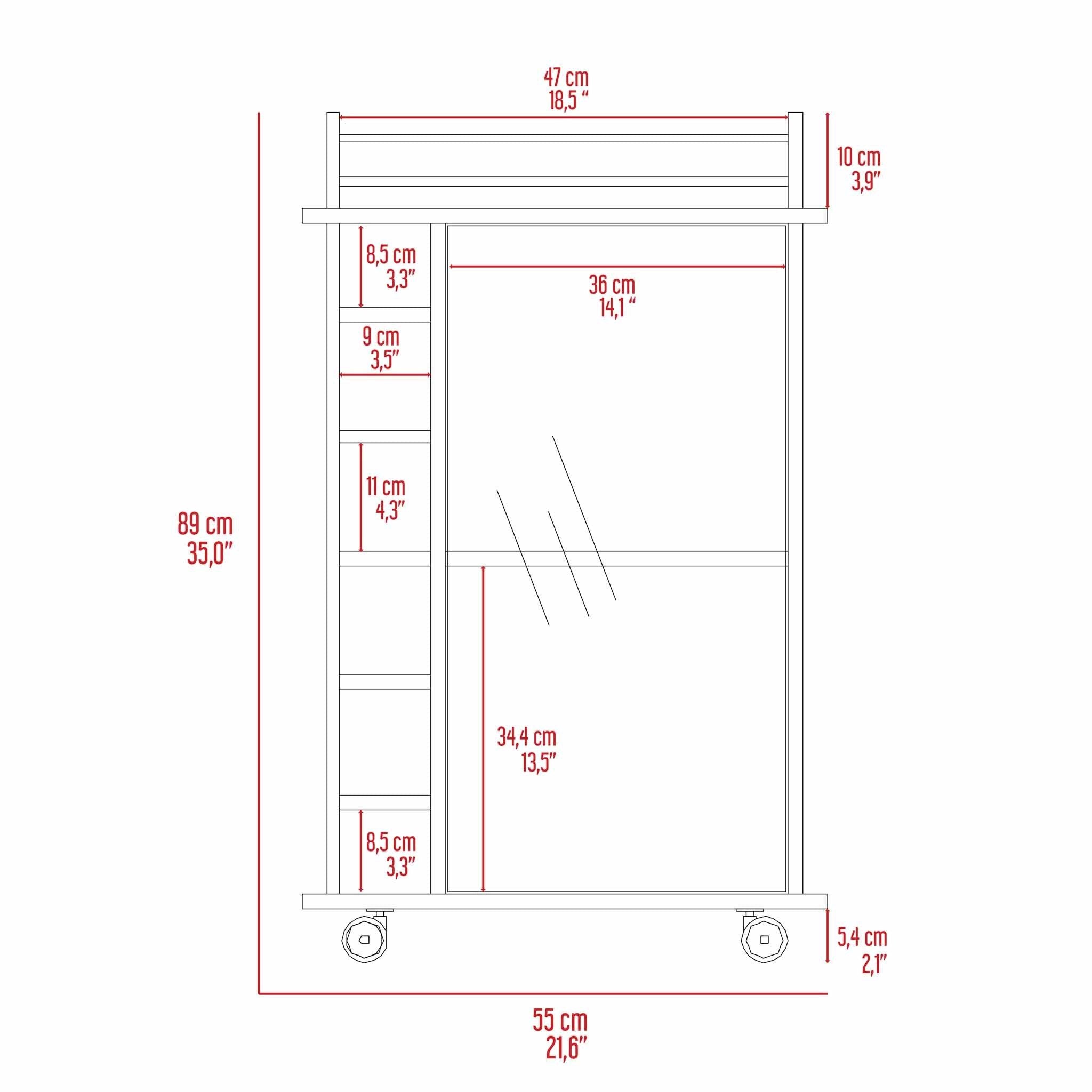 6-Bottle 3-Shelf Bar Cart