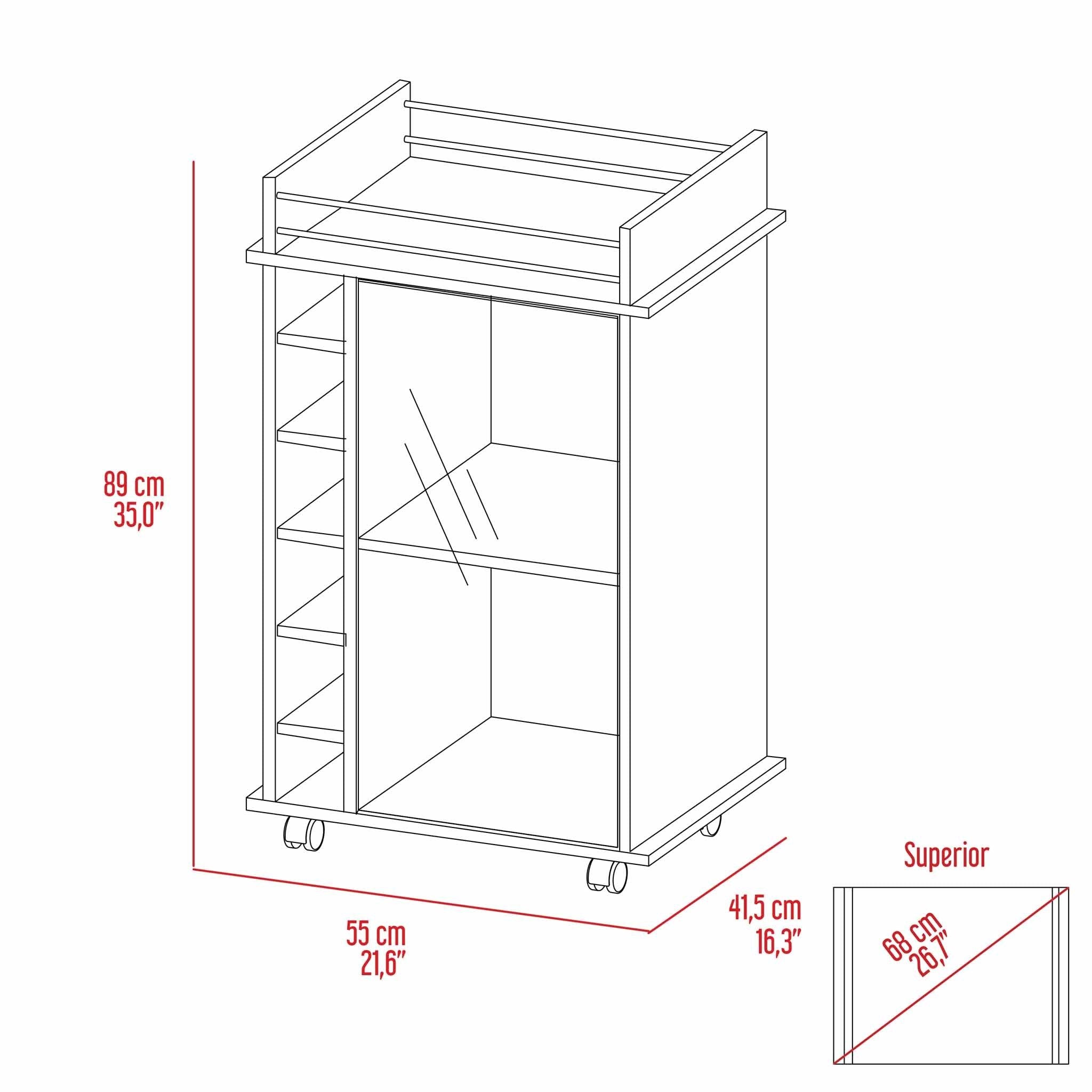 6-Bottle 3-Shelf Bar Cart